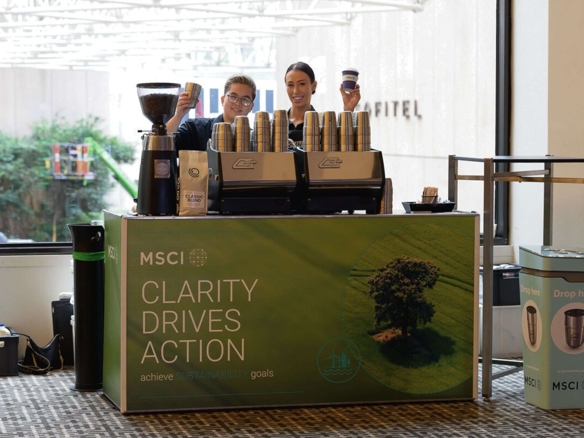 Branded coffee cart at conference event