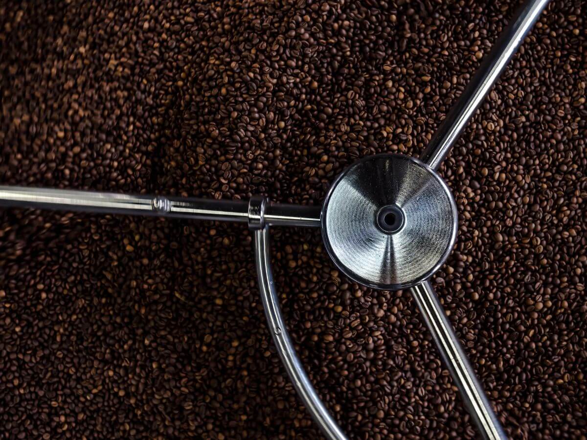 Coffee beans cooling in roaster tray