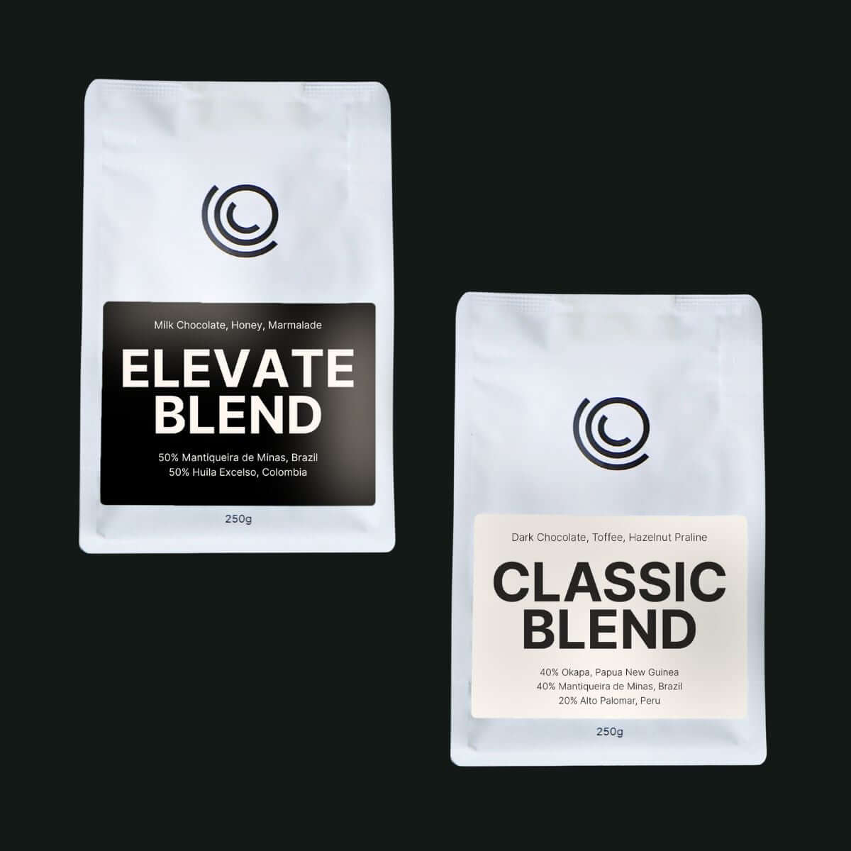 Elevate Blend and Classic Blend coffee bags