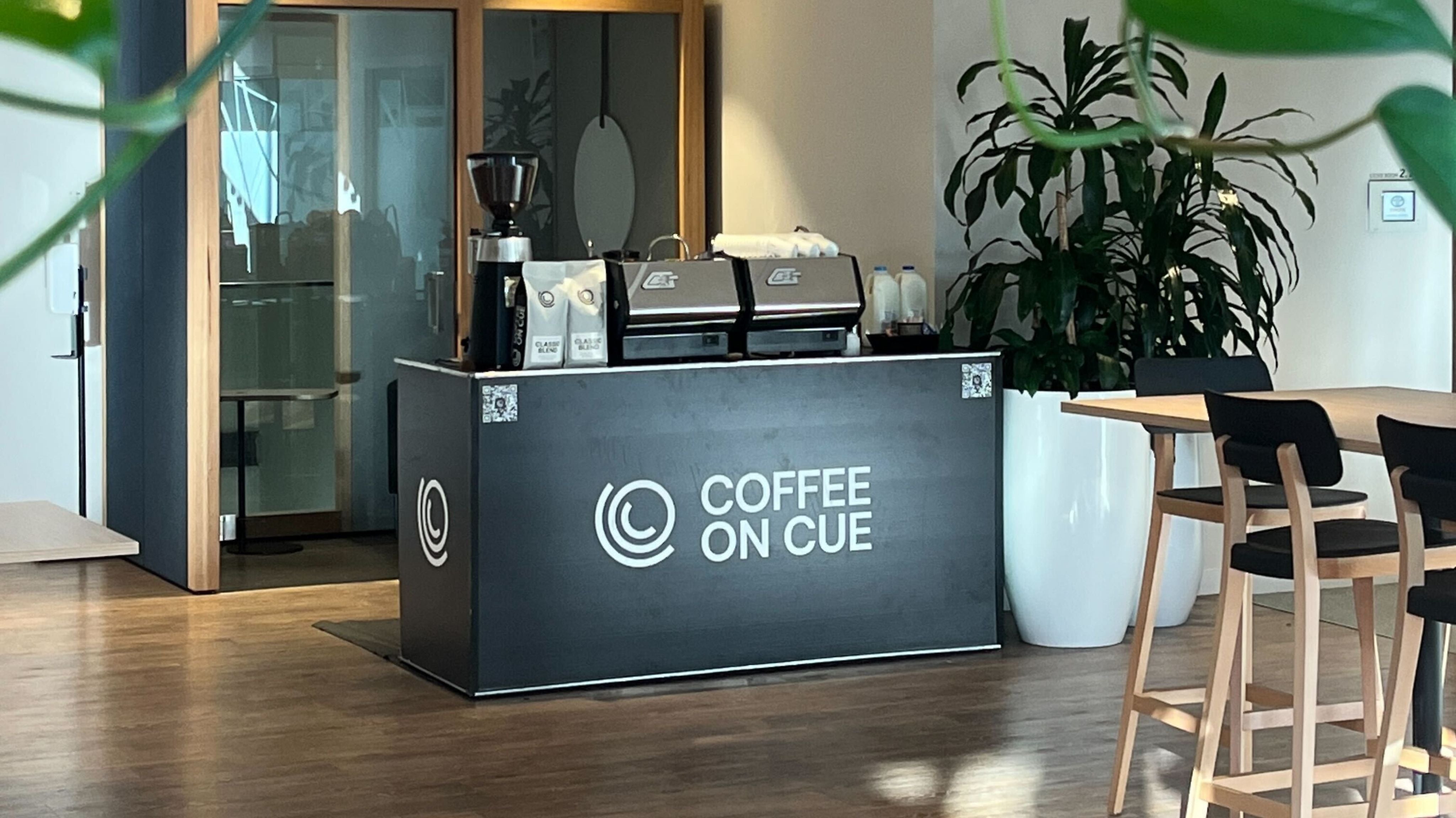 Mobile coffee cart at workplace