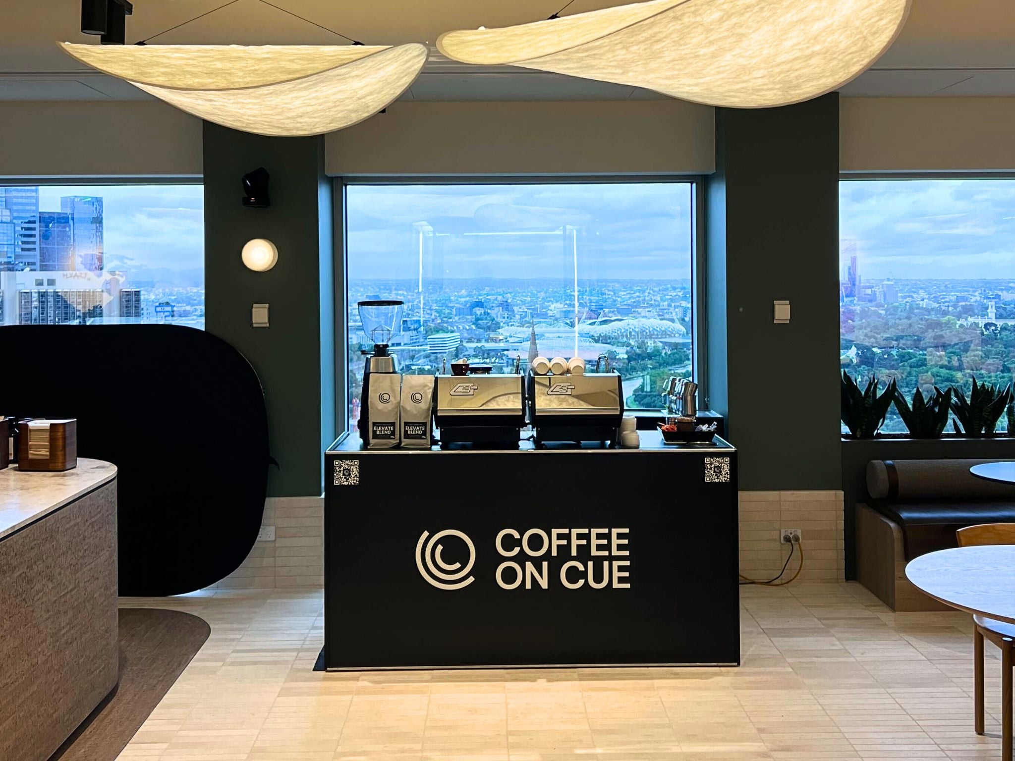 Coffee cart set up inside of kitchenette