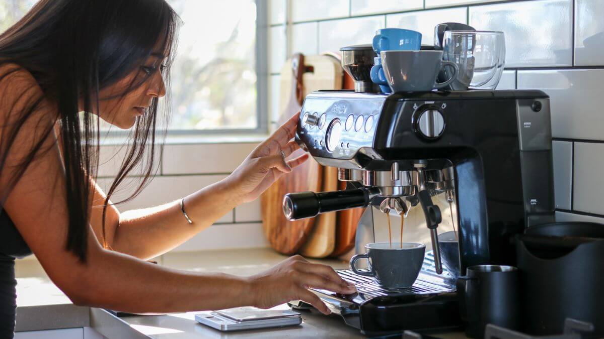 Home coffee customer brewing on machine