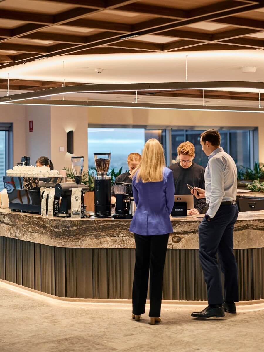 Staff placing their coffee order at their work cafe