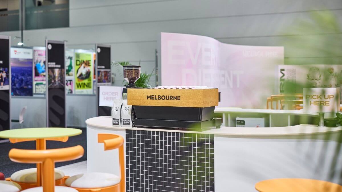 Trade show machine on bench at show in Melbourne