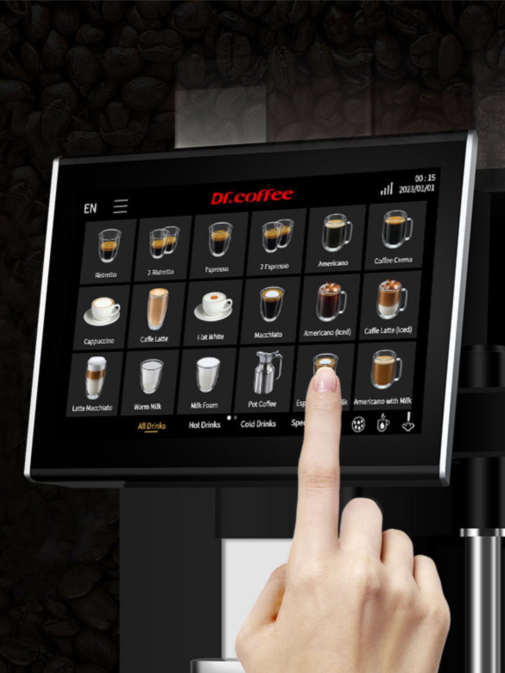 Touch screen beverage menu display