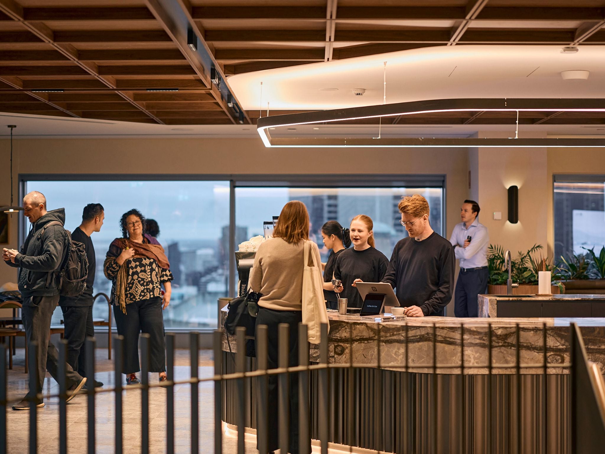 Staff ordering coffee at corporate cafe